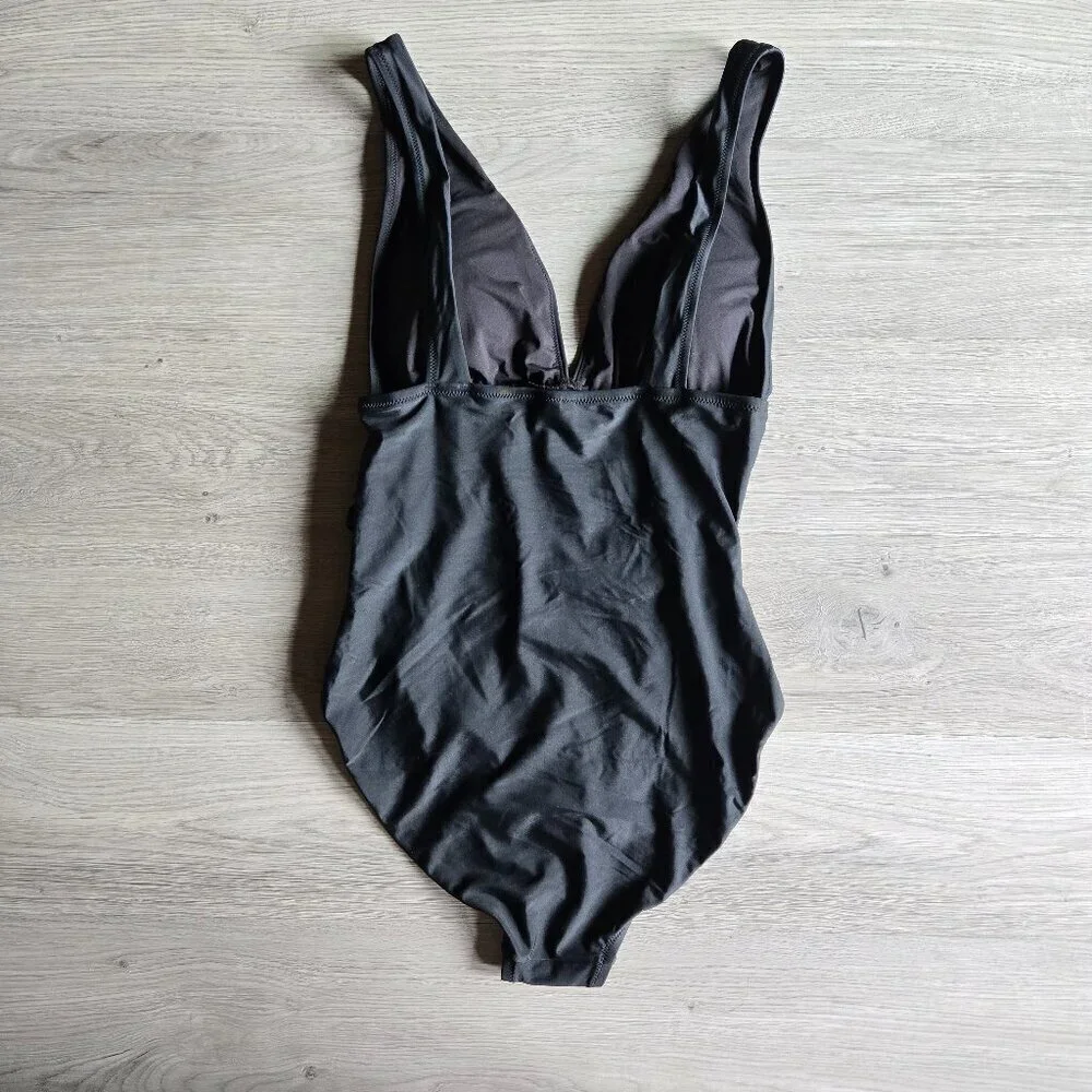 J. Crew V-Neck Ruched One-Piece Swimsuit Bathing Suit Small Medium Large Black - Picture 4 of 13